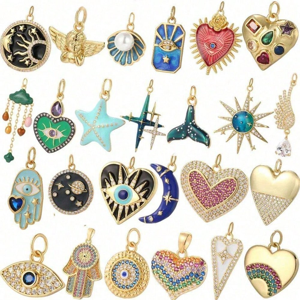 Moon Star Earrings - 1PC Copper Zircon Plated heart shape