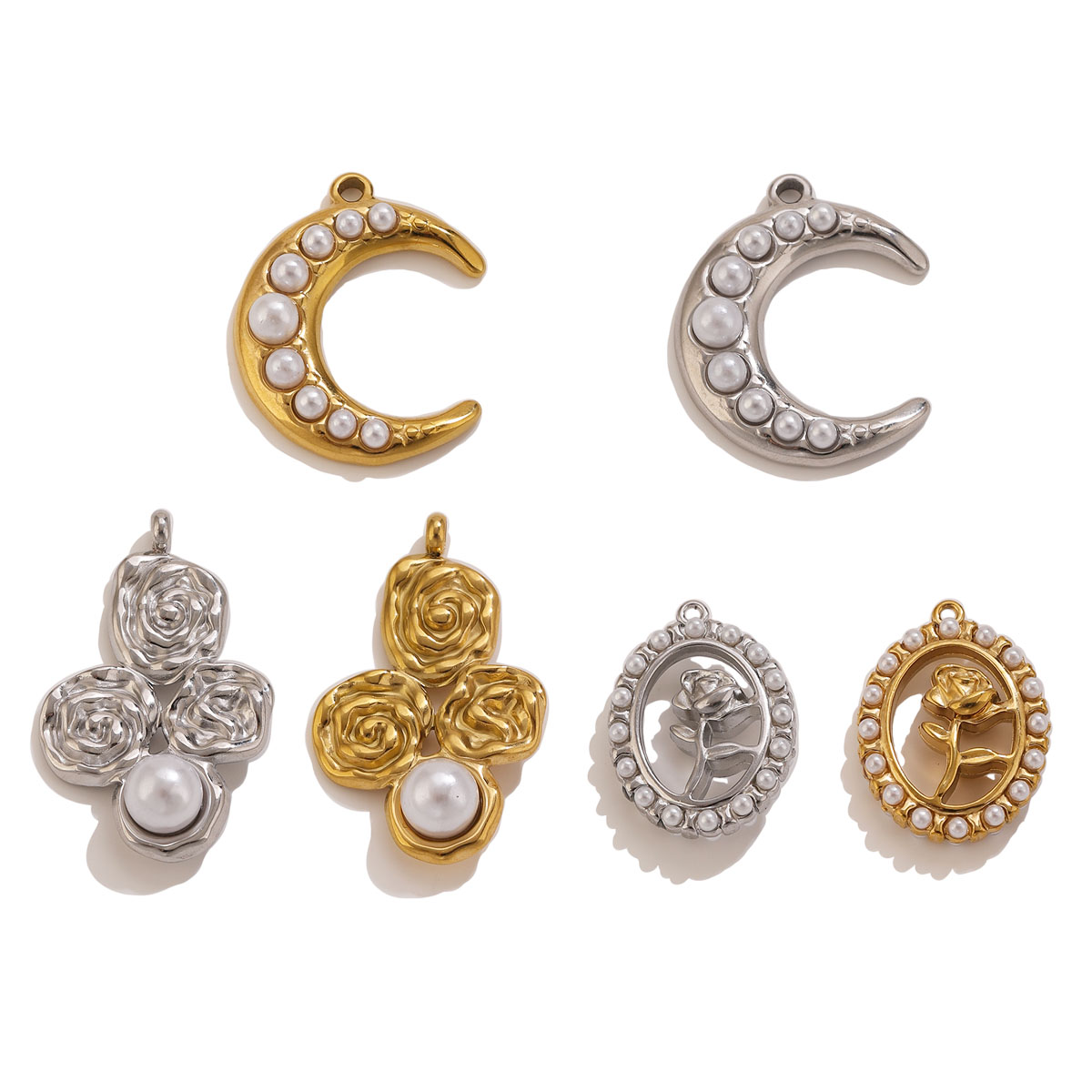 Moon Star Earrings - 5Pcs Stainless Steel 18K Gold Plated